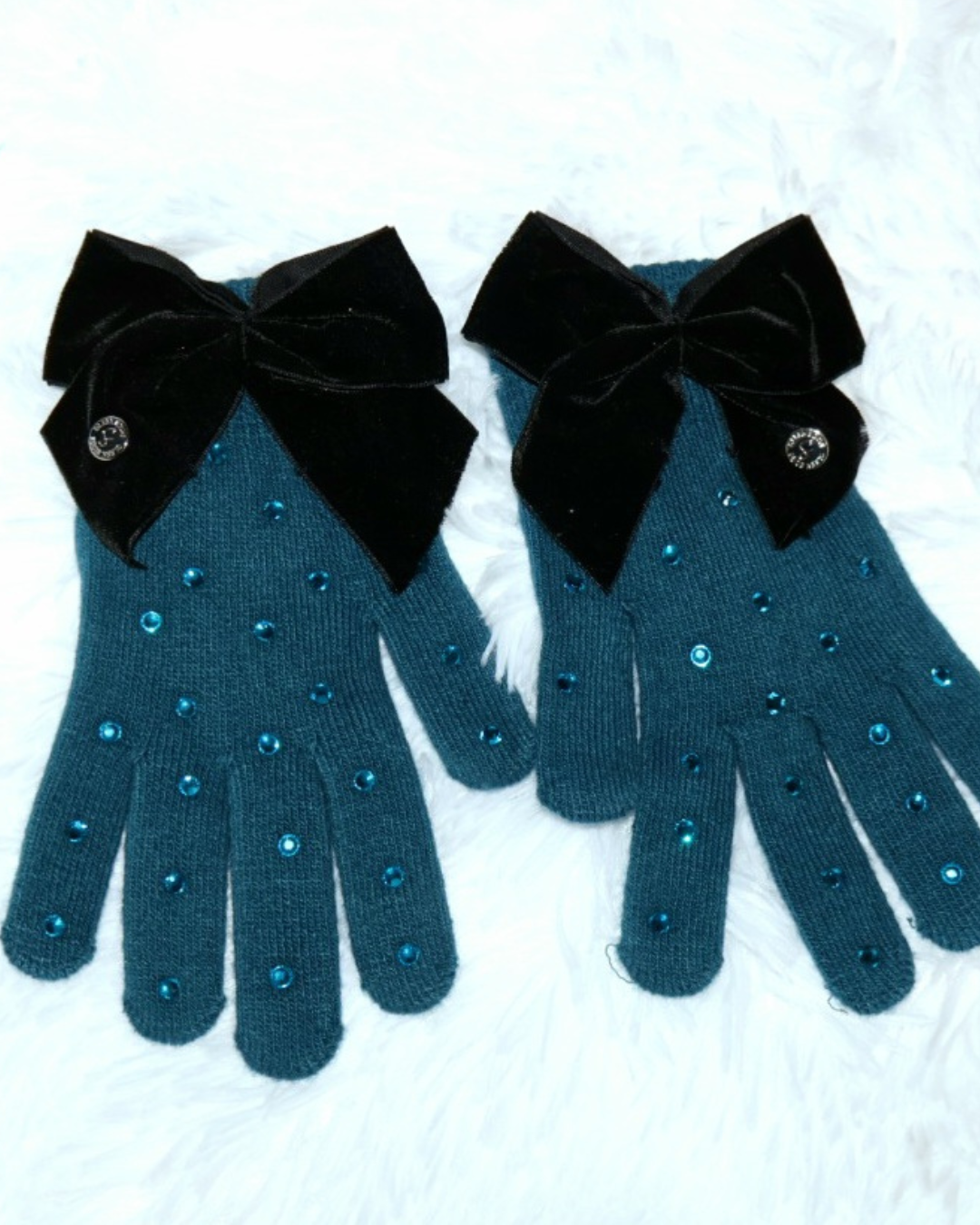 black rhinestones softshell gloves with a silver sleek edge logo