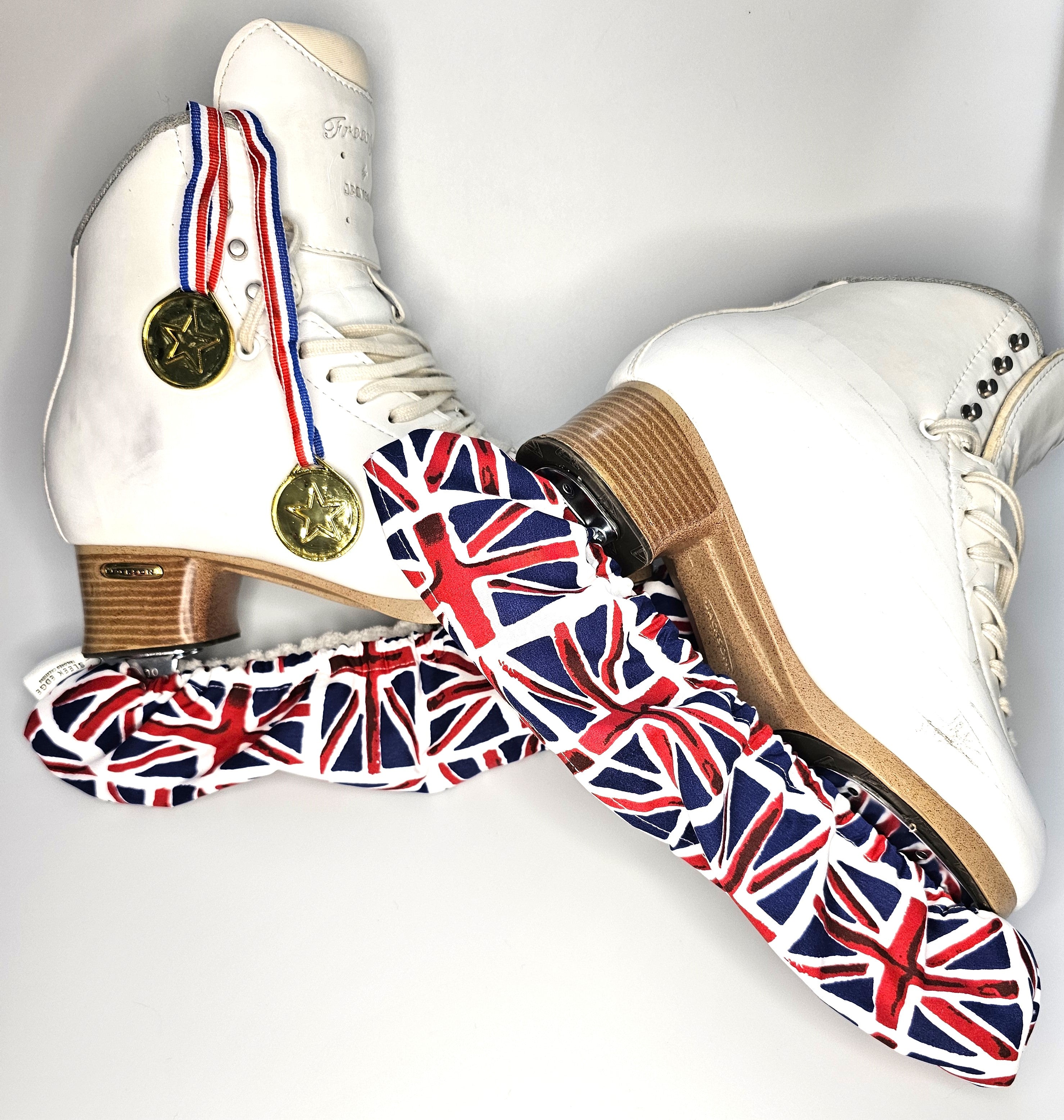 Union Jack Ice skate soakers, Flag Ice Skate soakers, Blade Covers