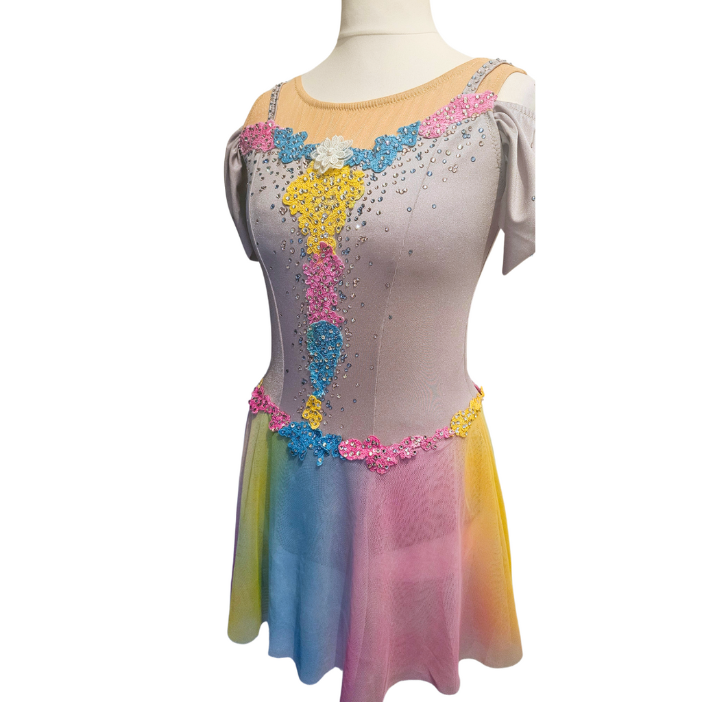 custom figure skating dress with multicolour by Sleek Edge. figure skating dress.